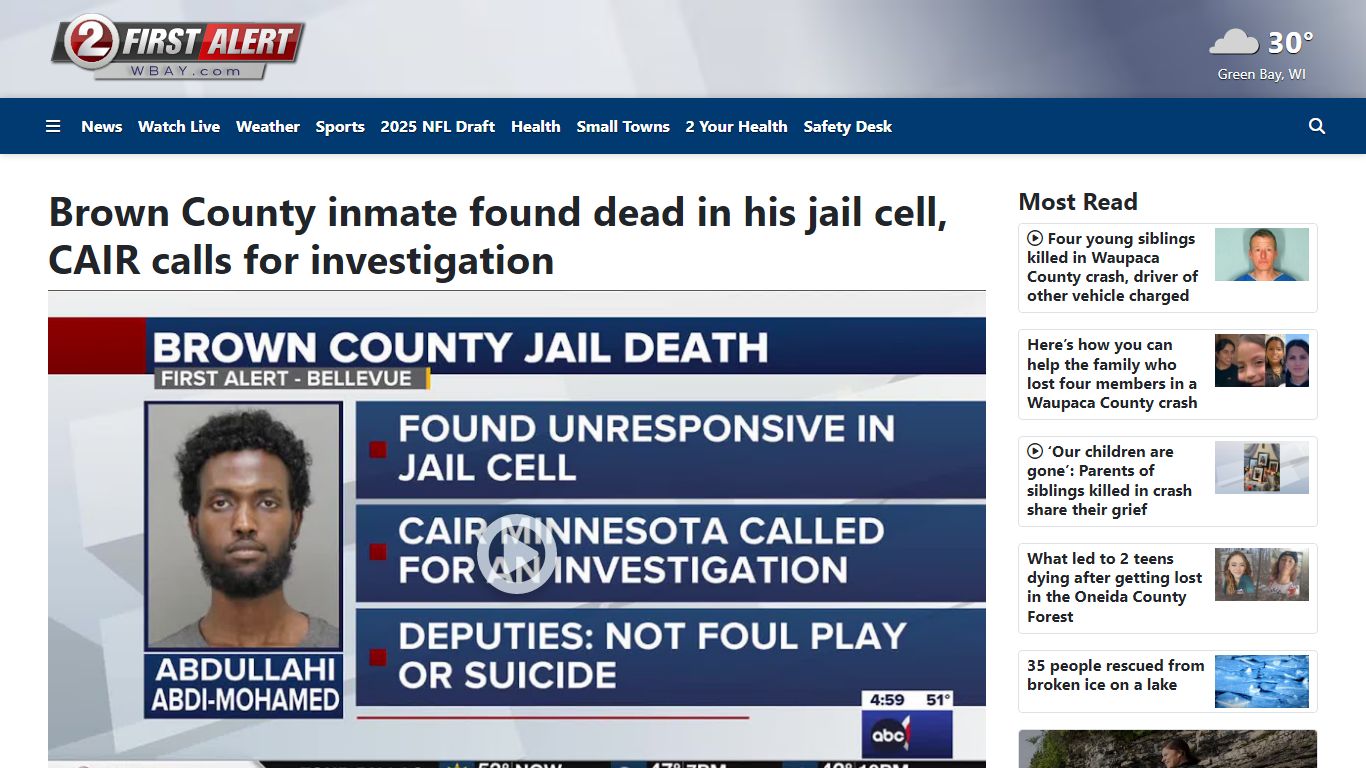 Brown County inmate found dead in his jail cell - WBAY